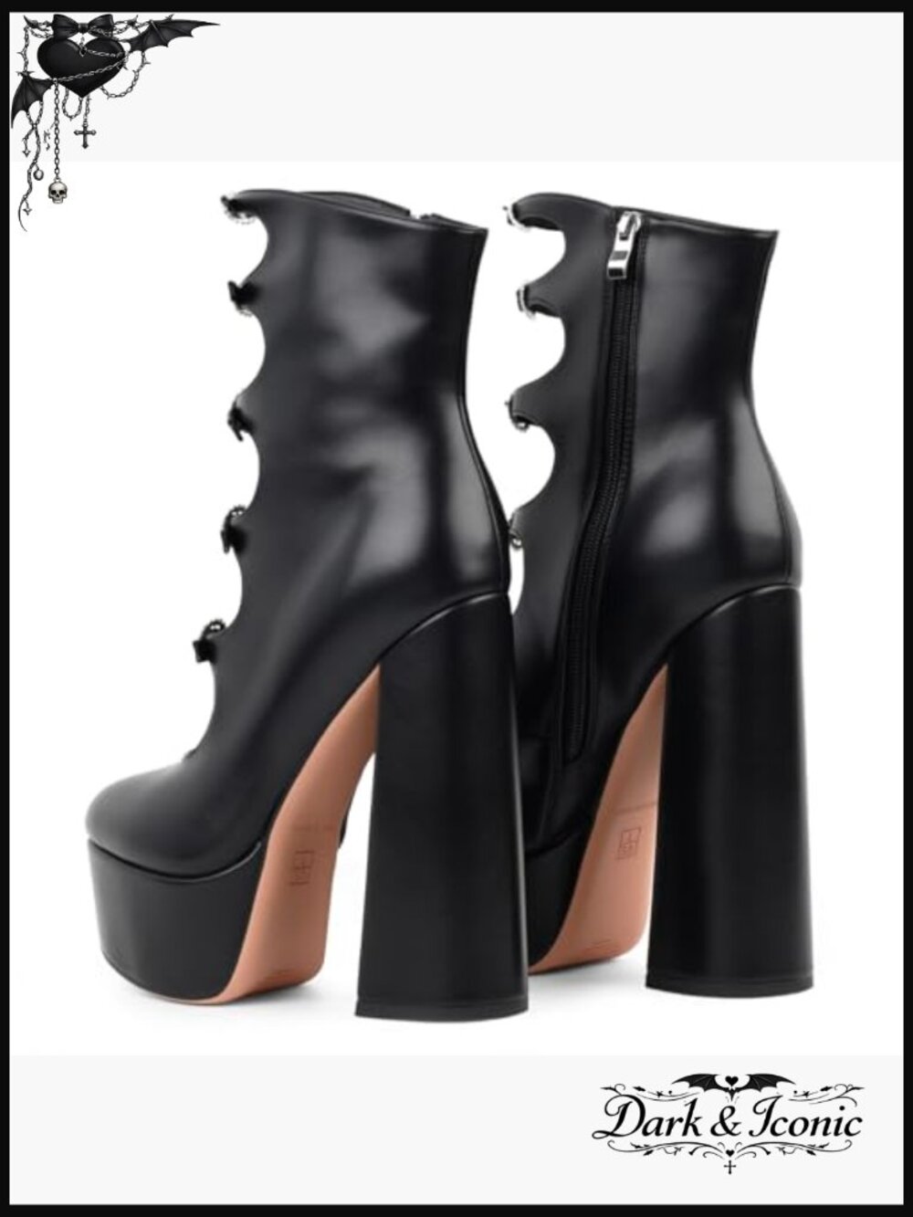 Platform Ankle Boots with Rhinestone Buckle, Chunky Heel, Side Zipper - Picture 4 of 5